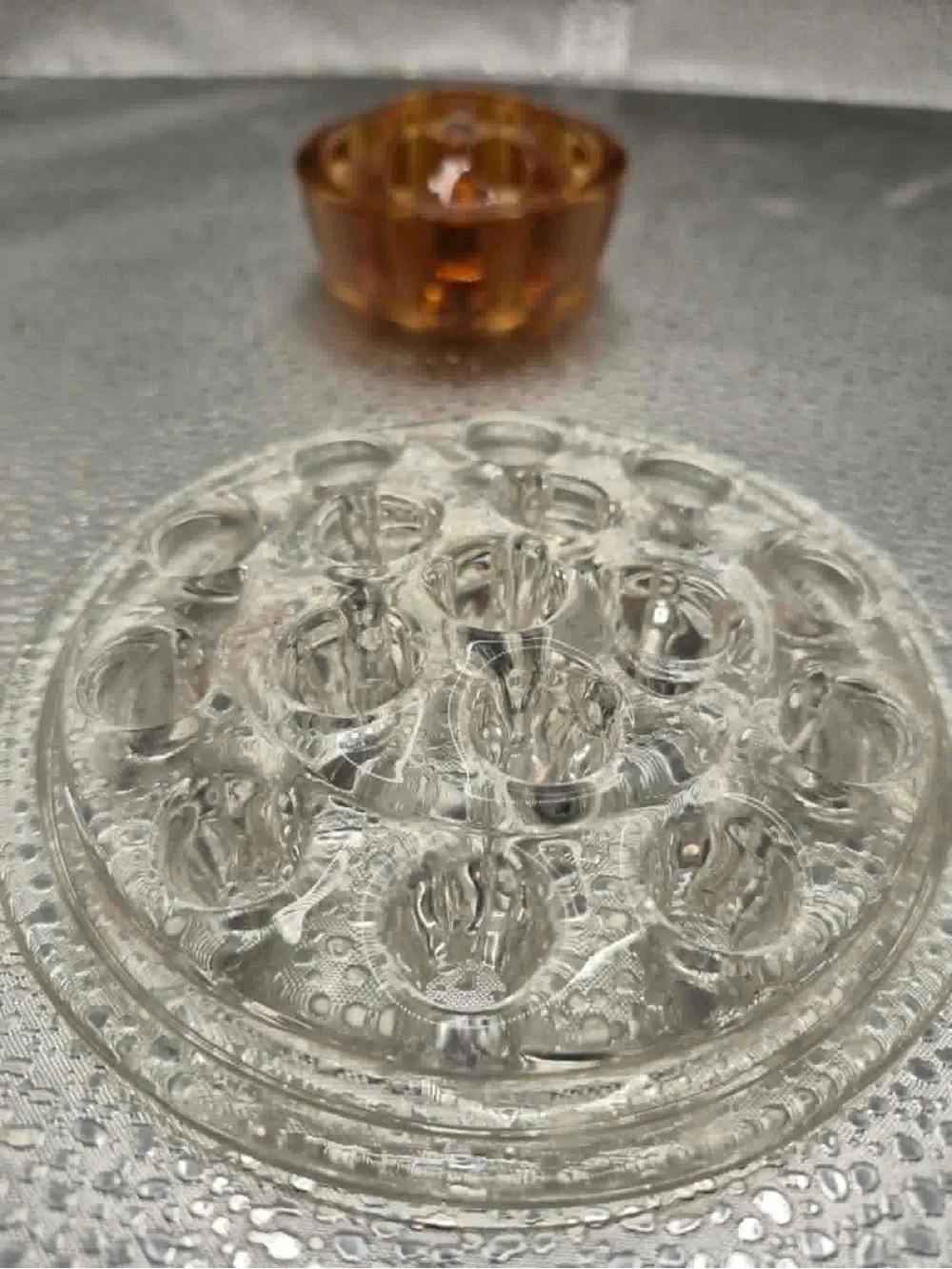 Vintage  Flower Frog Pair Marigold Amber Glass & Crystal Antique Imperial Glass